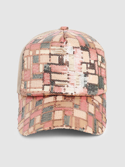 Sequin Block Baseball Cap - Nude Pink