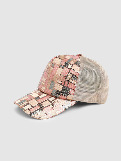 Sequin Block Baseball Cap - Nude Pink