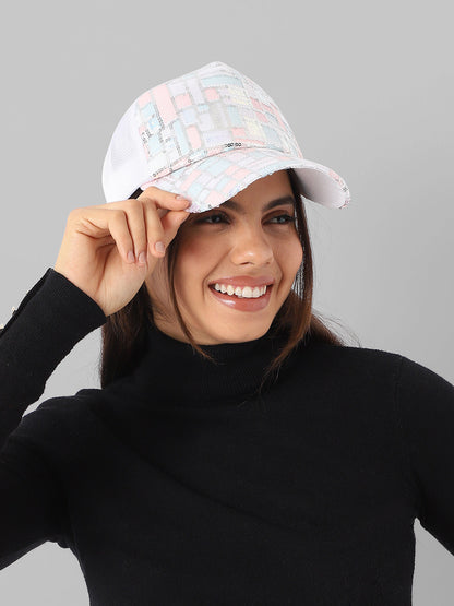 Sequin Block Baseball Cap - White