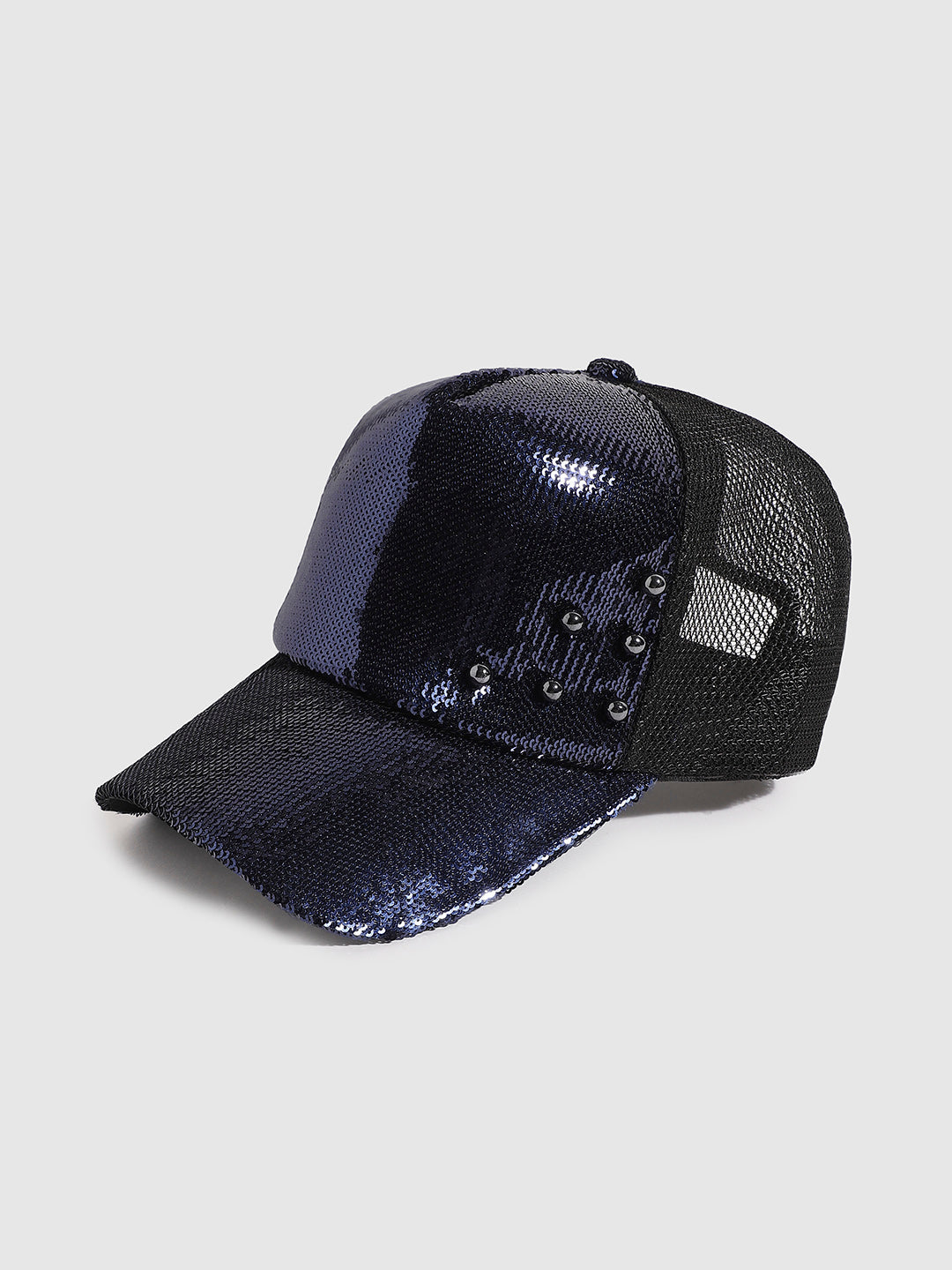Embellished Baseball Cap - Navy Blue & Black