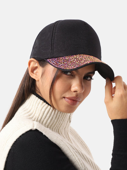 Sequin Contrast Baseball Cap - Black & Rose Gold