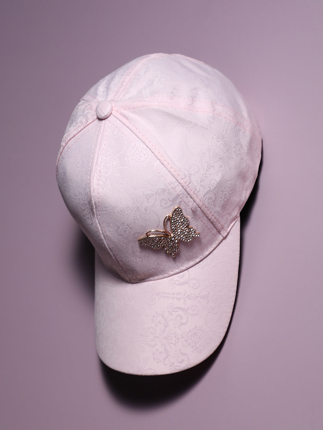 Jaquard Butterfly Baseball Cap - Baby Pink