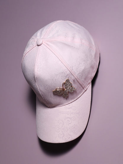Jaquard Butterfly Baseball Cap - Baby Pink