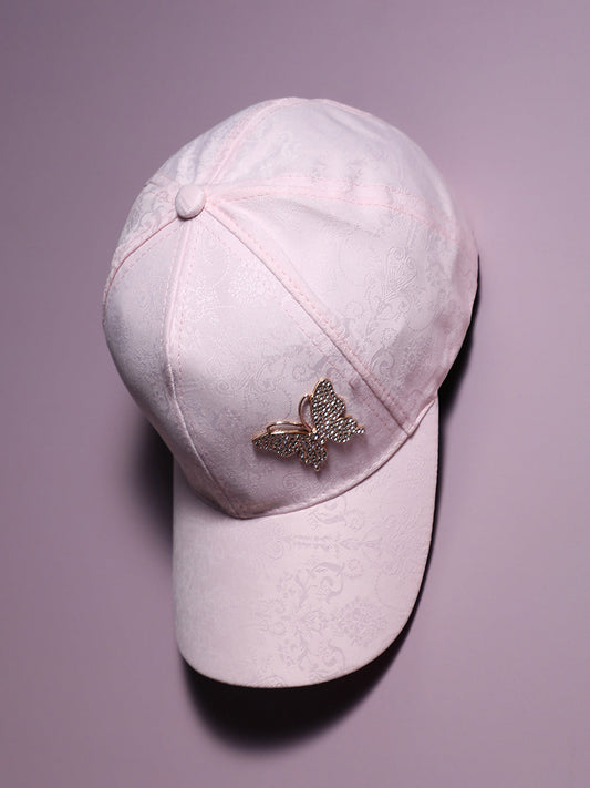 Jaquard Butterfly Baseball Cap - Baby Pink