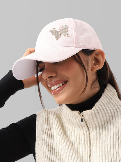 Jaquard Butterfly Baseball Cap - Baby Pink