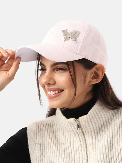 Jaquard Butterfly Baseball Cap - Baby Pink