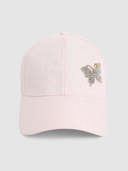 Jaquard Butterfly Baseball Cap - Baby Pink