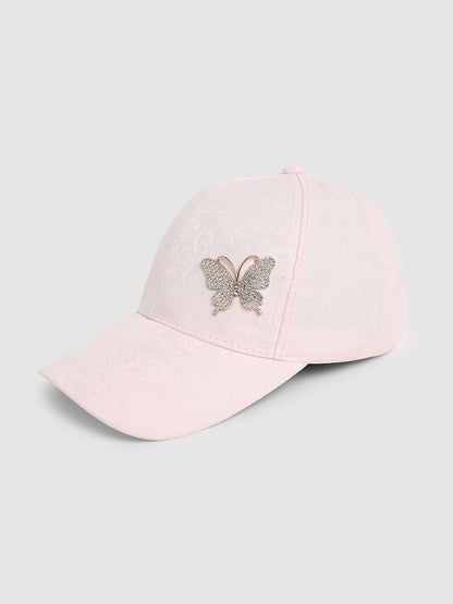 Jaquard Butterfly Baseball Cap - Baby Pink