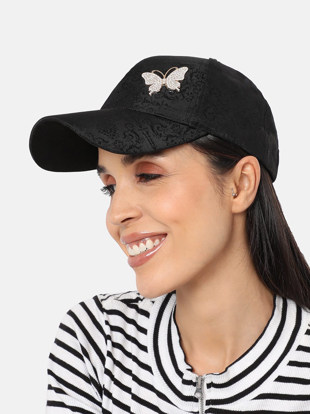 Jaquard Butterfly Baseball Cap - Black