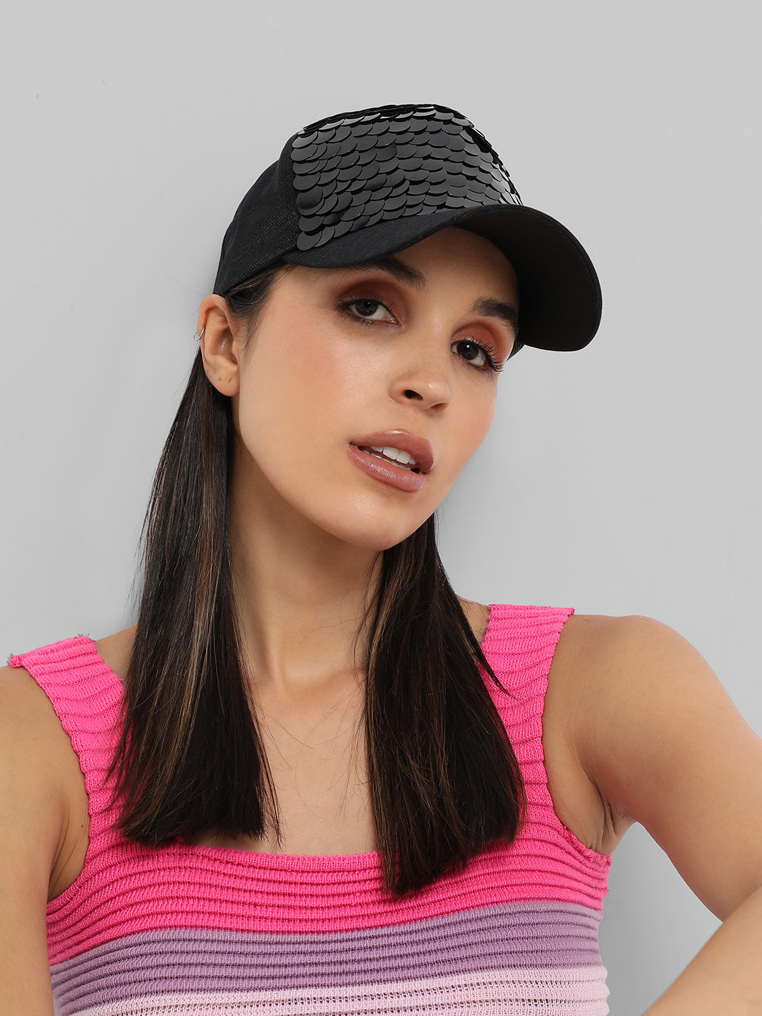 Maxi Sequin Baseball Cap - Black