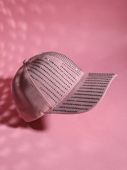 Rhinestone Lined Baseball Cap - Baby Pink