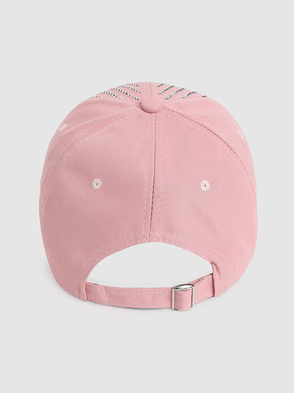 Rhinestone Lined Baseball Cap - Baby Pink