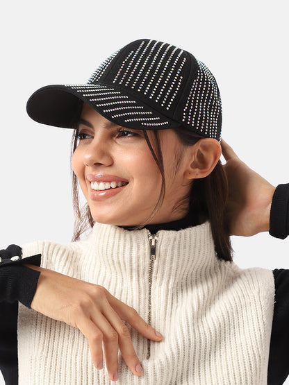 All Around Rhinestone Baseball Cap - Black