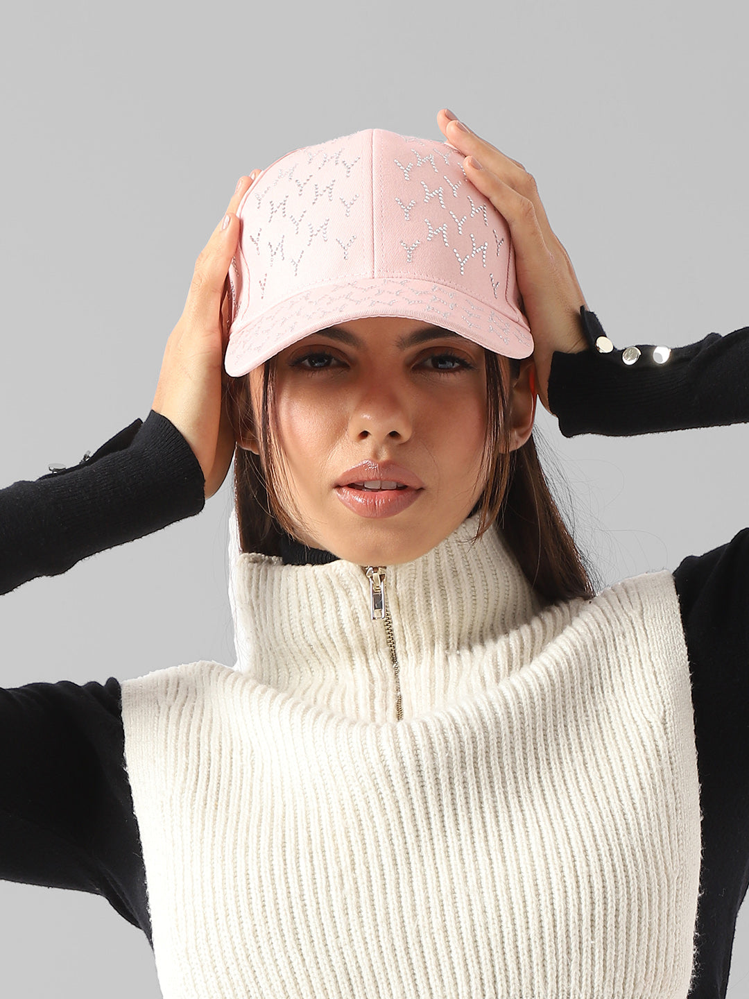 Rhinestone Swirl Baseball Cap - Baby Pink
