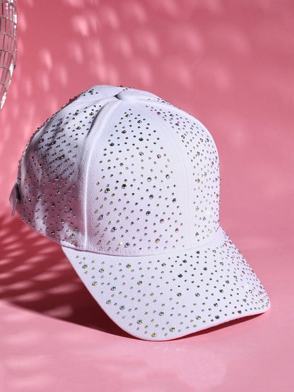 All Over Embellished Baseball Cap - White