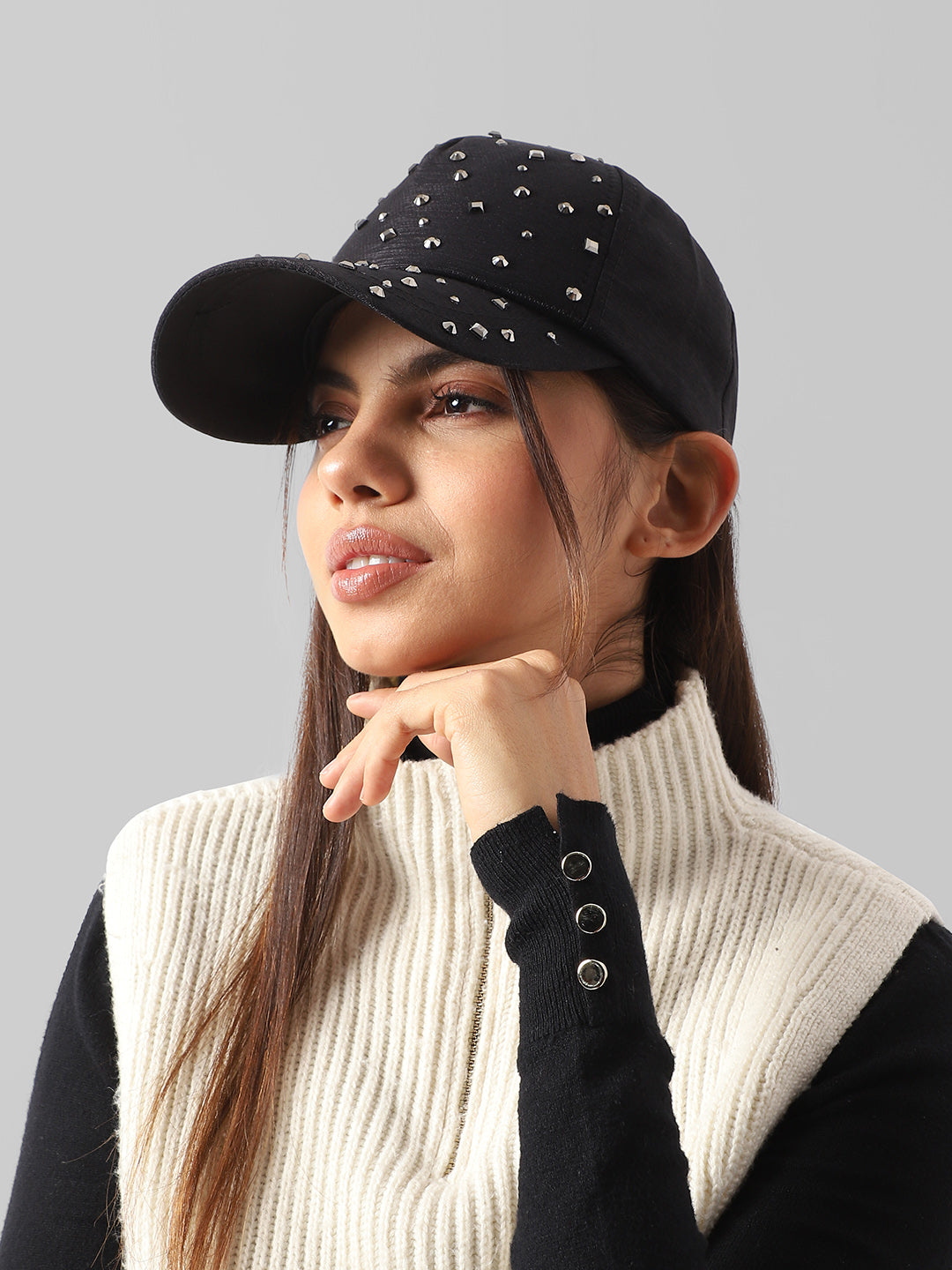 Maxi Studded Baseball Cap - Black