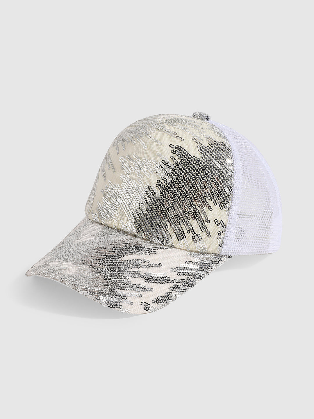 Abstract Sequin Baseball Cap - White