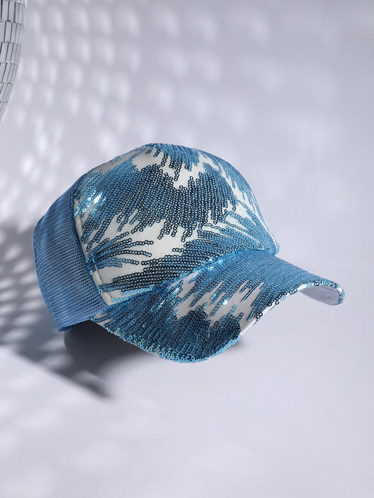 Abstract Sequin Baseball Cap - Light Blue
