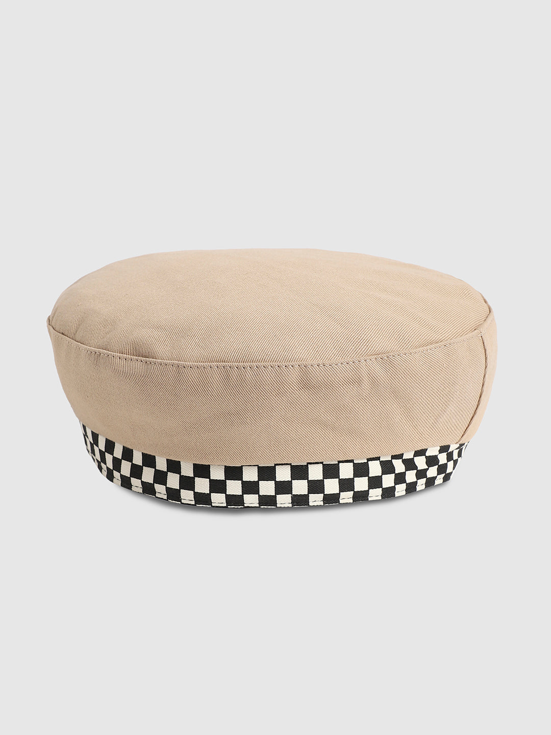 Checkered Lined Beret Hat - Beige
