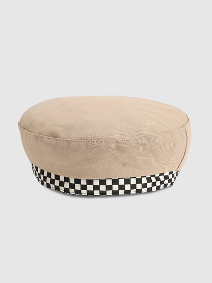 Checkered Lined Beret Hat - Beige