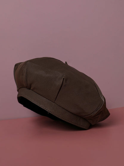 Pebbled Bakerboy Hat - Brown