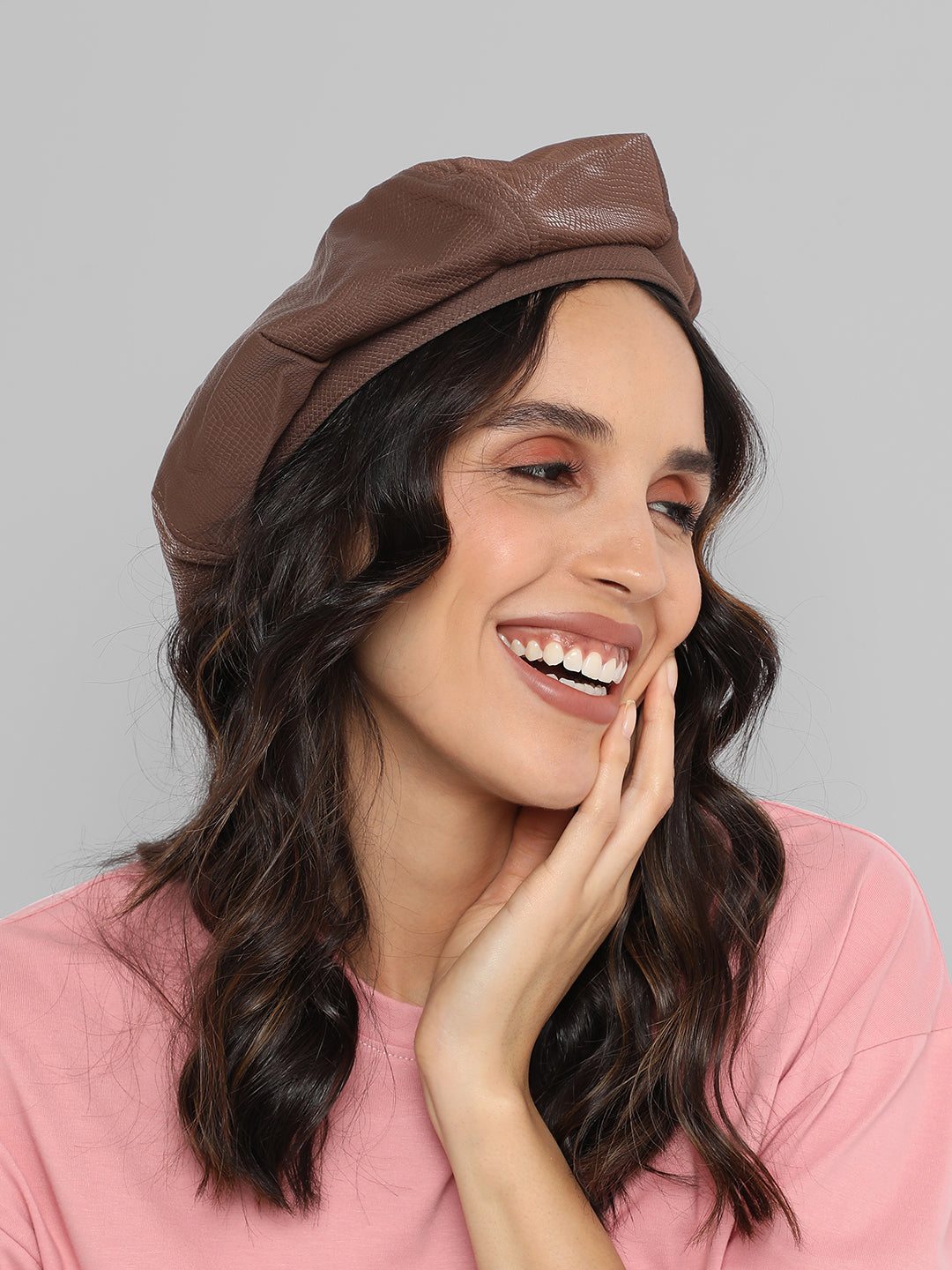 Pebbled Bakerboy Hat - Chocolate Brown