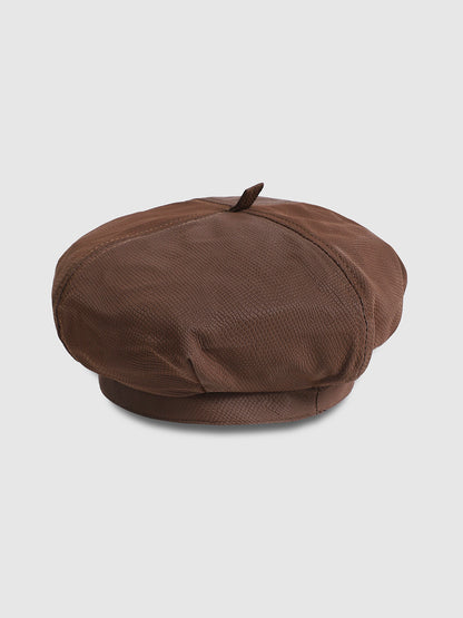 Pebbled Bakerboy Hat - Chocolate Brown