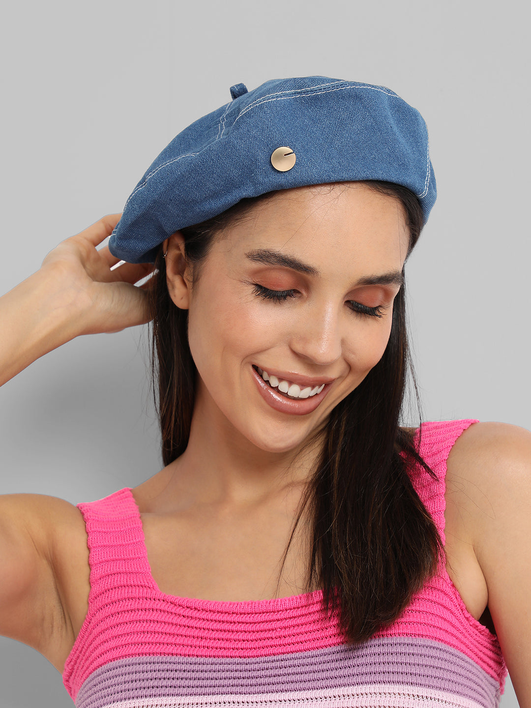 Denim Beret Hat - Medium-Wash Blue
