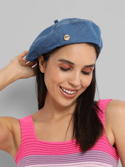 Denim Beret Hat - Medium-Wash Blue