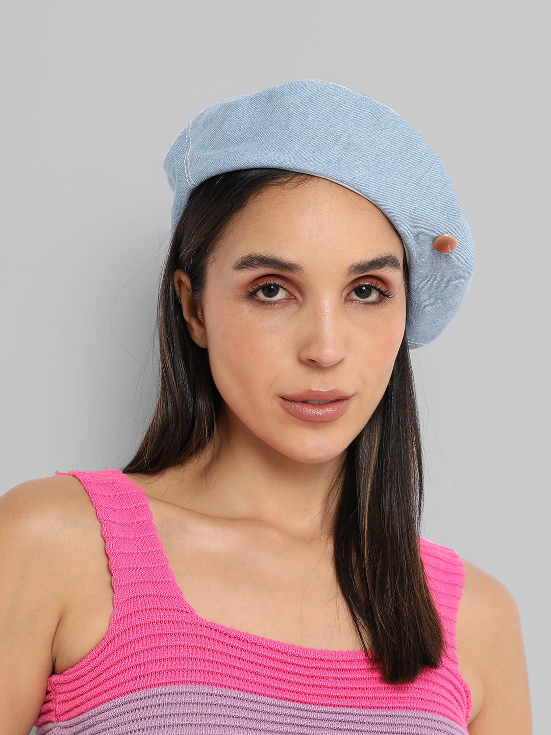 Denim Beret Hat - Light-Wash Blue