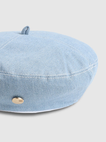 Denim Beret Hat - Light-Wash Blue