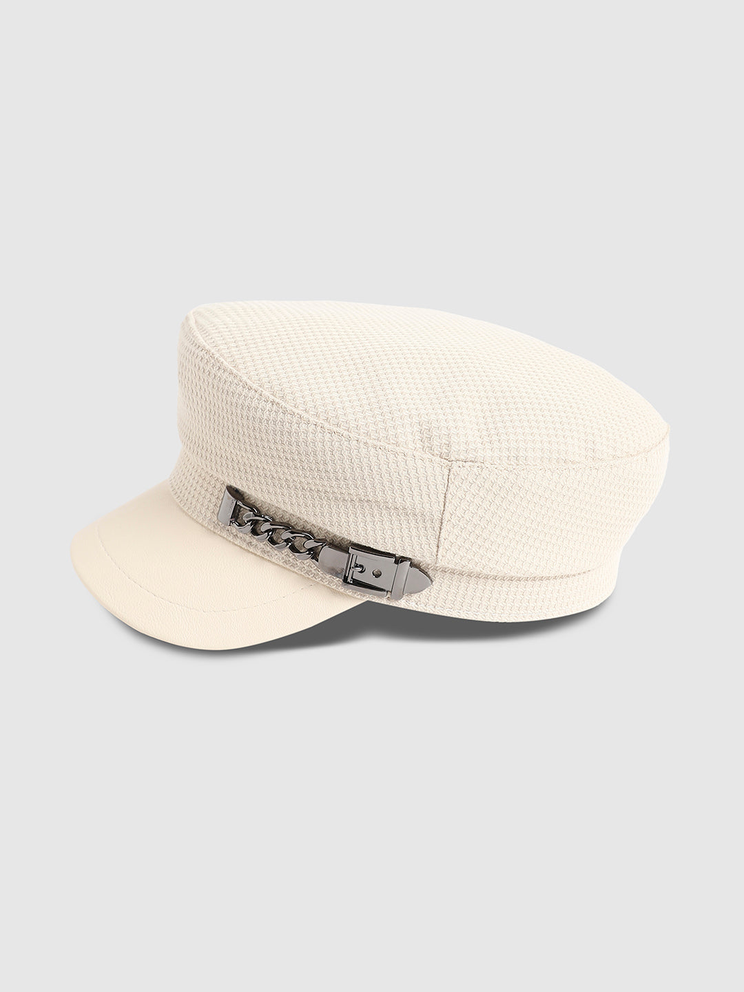 Buckle Chain Breton Cap - White