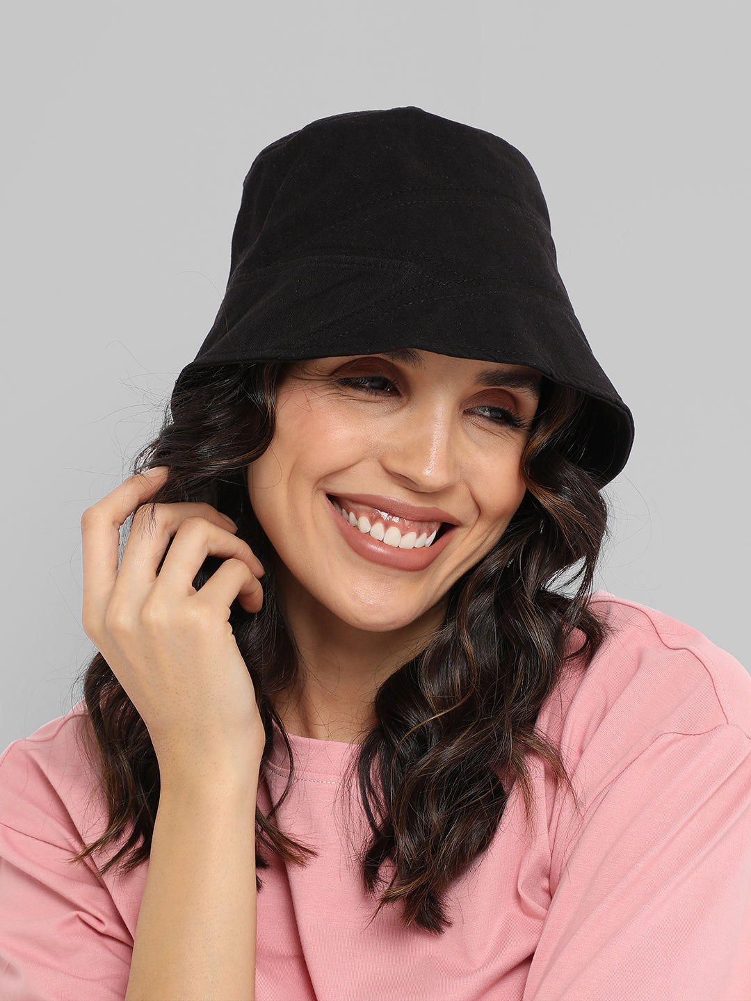 Self-Design Patched Bucket Hat - Black