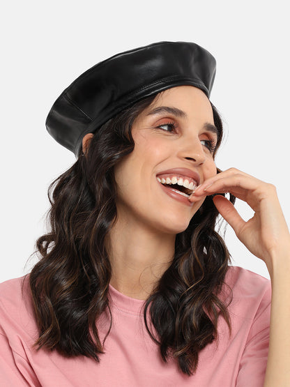 Flat Grain Beret Hat - Black