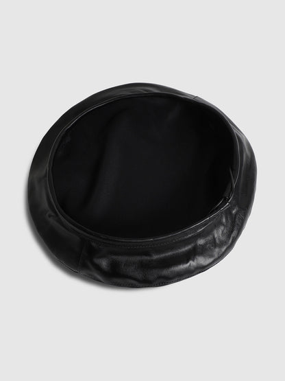 Flat Grain Beret Hat - Black
