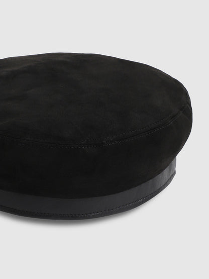 Contrast Texture Beret Hat - Black
