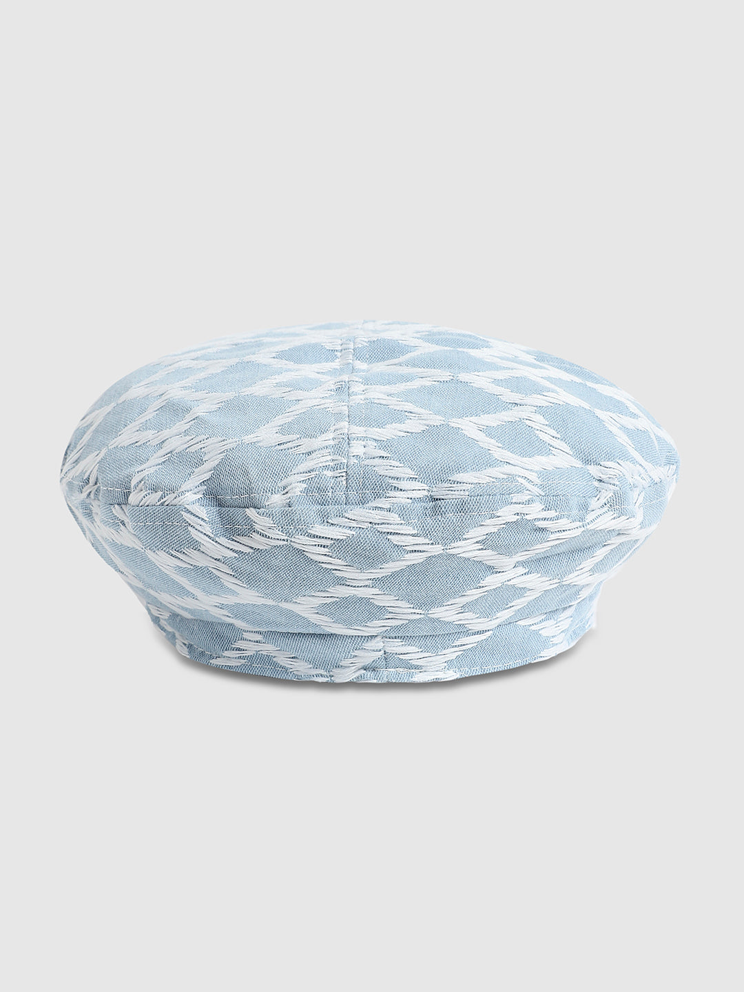 Rhombus Weave Beret Hat - Light Blue & White
