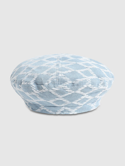 Rhombus Weave Beret Hat - Light Blue & White