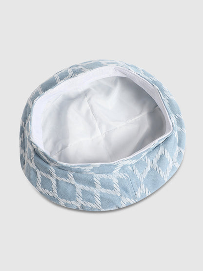 Rhombus Weave Beret Hat - Light Blue & White