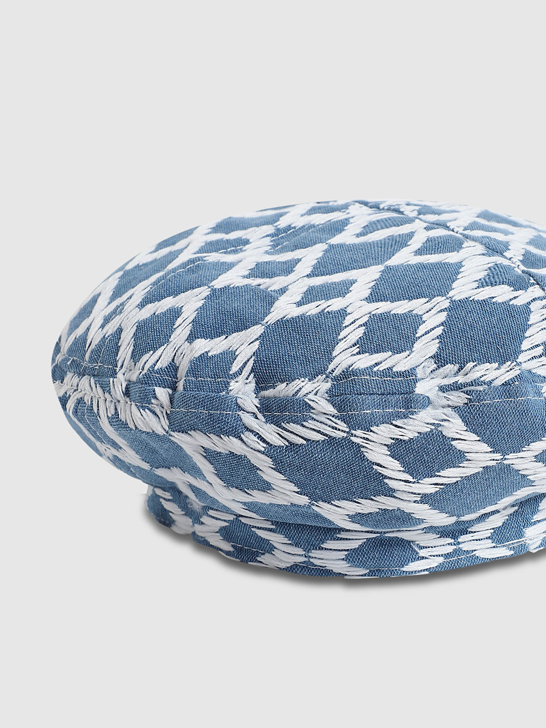 Rhombus Weave Beret Hat - Blue & White