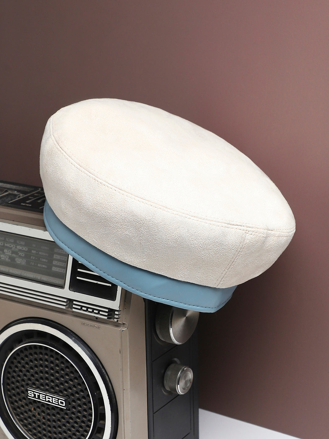 Contrast Texture Beret Hat - White & Blue