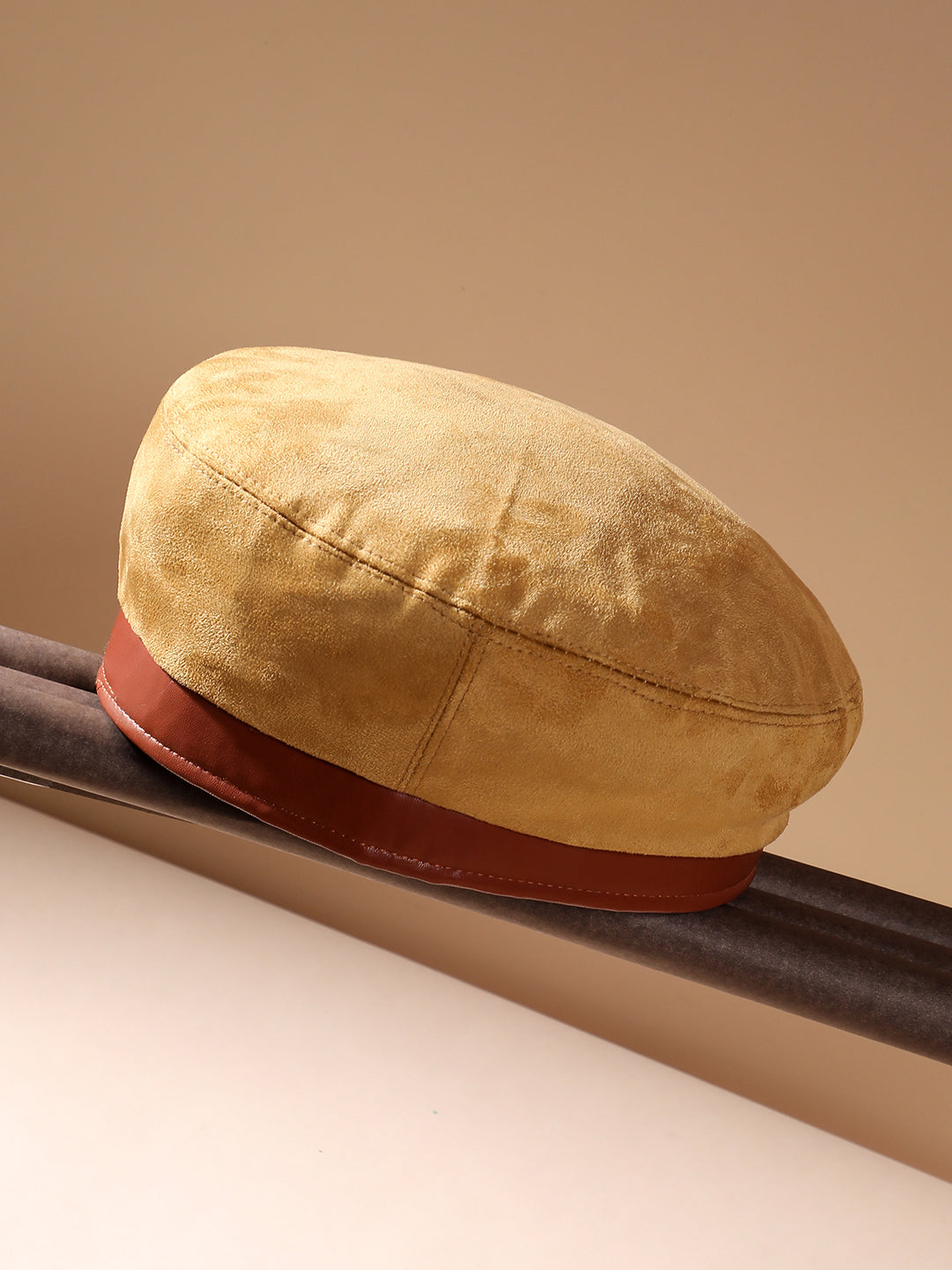 Contrast Texture Beret Hat - Beige & Brown