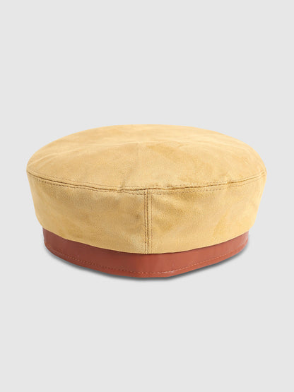 Contrast Texture Beret Hat - Beige & Brown