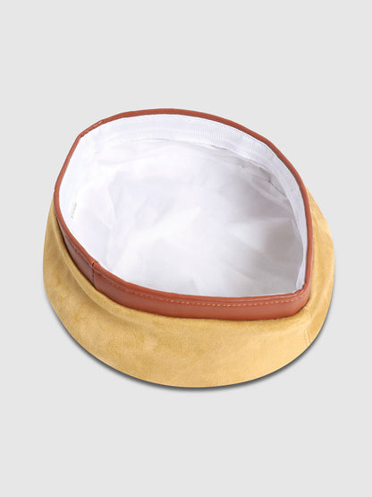 Contrast Texture Beret Hat - Beige & Brown