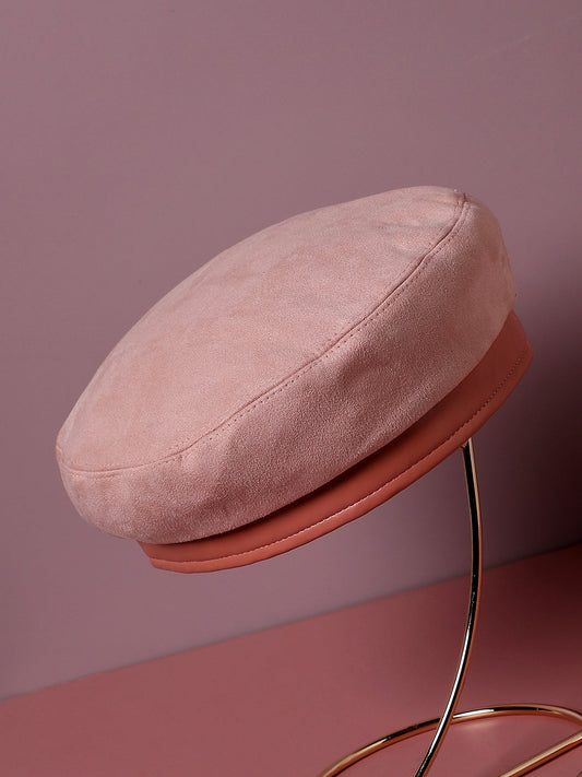 Contrast Texture Beret Hat - Baby Pink