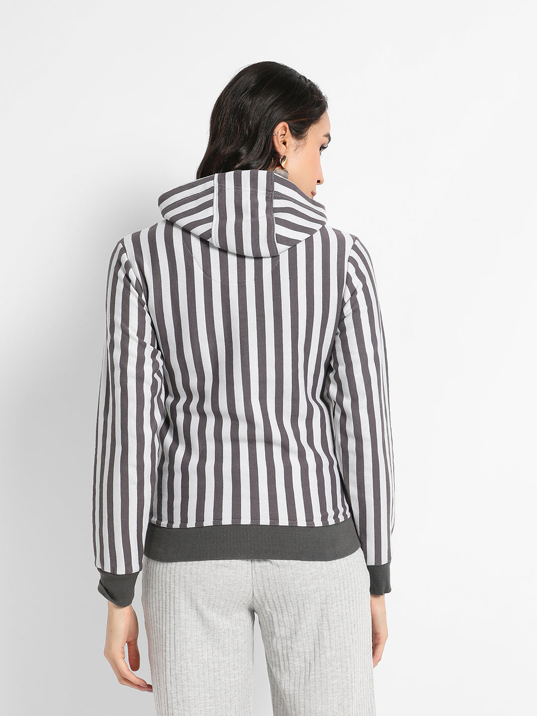 Candy Striped Hoodie With Ribbed Hem