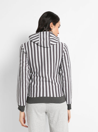 Candy Striped Hoodie With Ribbed Hem
