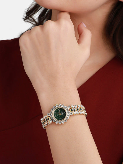 Embellished Round Watch - Gold