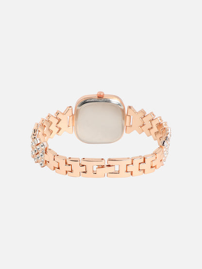 Embellished Square Watch - Rose Gold