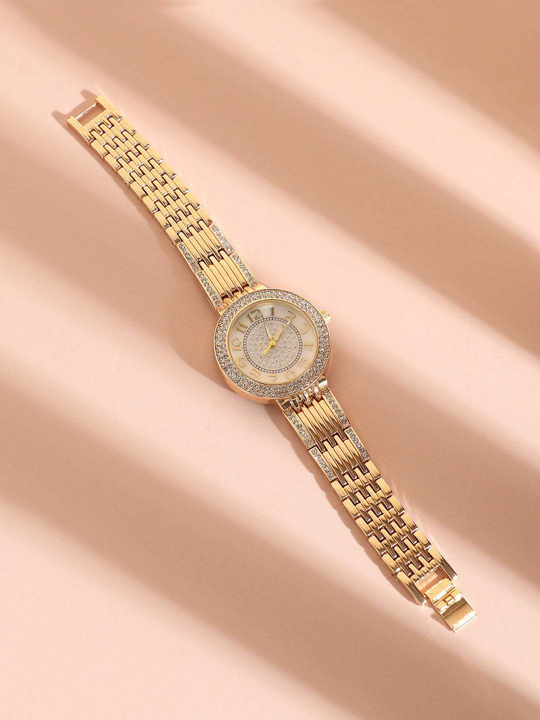 Embellished Round Watch - Gold